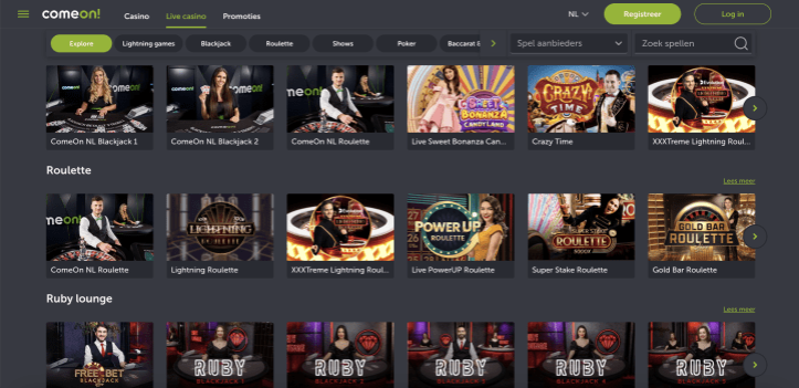 comeon screenshot live casino