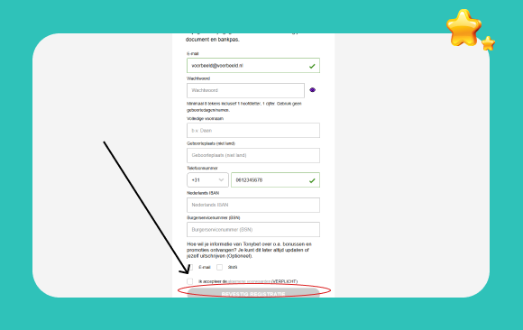 TonyBet registratie stap 6